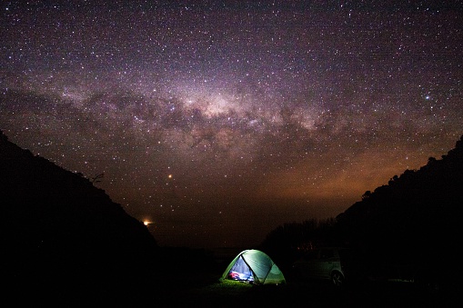 Camping Under The Starry Sky, Aorangi Forest Park, Wairarapa, New Zealand.
