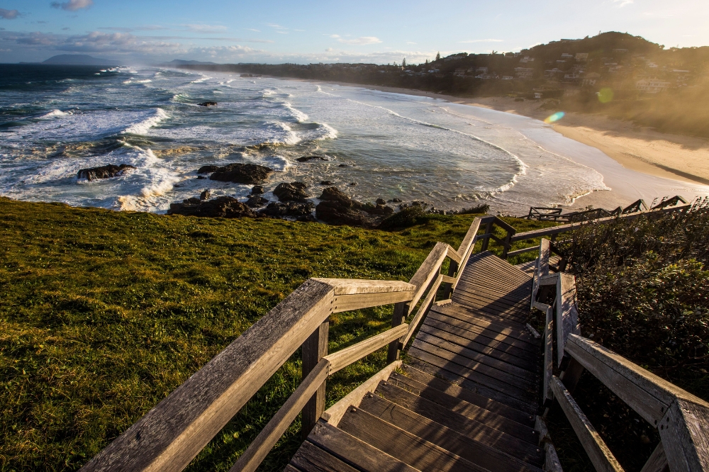 Stairs leading down to a beach along the Port Macquarie Coastal Walk.