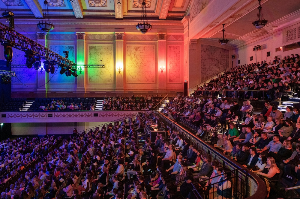 A crowd watches a comedy show at Melbourne International Comedy Festival
