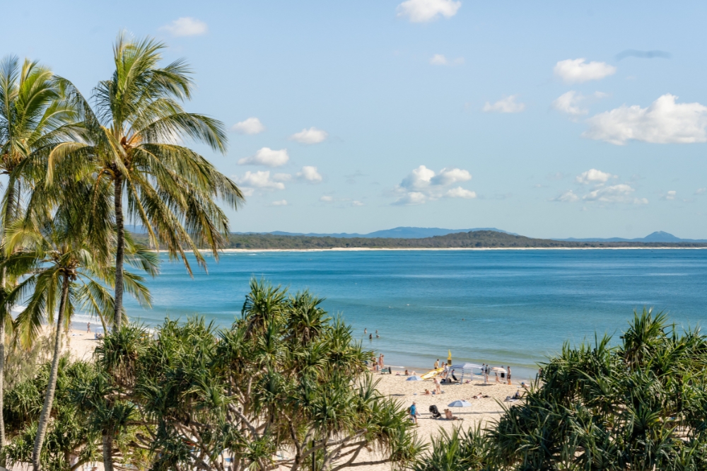 A tropical looking beach on a hot summers day